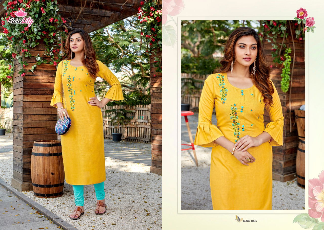Rare Lily Senorita Rayon Party Wear Hand Work Designer Kurti Collection
